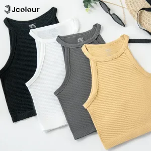 Blusa Feminina Cropped Canelada Sem Mangas Jcolour Verão