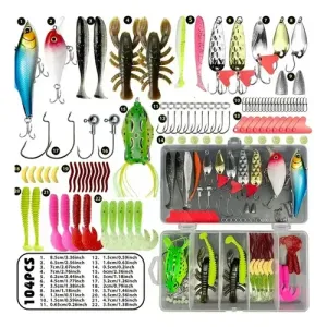 Kit 108 Iscas Artificiais para Pesca com Caixa Organizadora e Acessórios