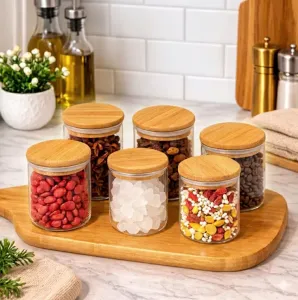 Kit Potes de Vidro Hermético com Tampa Bambu 200ml