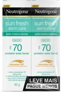 Protetor Solar Facial Para Pele Oleosa Derm Care, FPS 70, Sem Cor, Kit com 2 Unidades de 40g