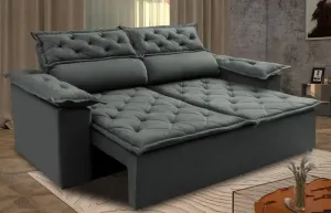 Sofá Retrátil e Reclinável Cama inBox Compact 1,50m Tecido Suede Velusoft Cinza