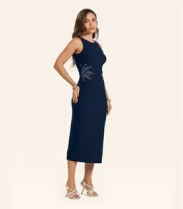 Vestido Midi Feminino Endless Azul em Viscose Creponada