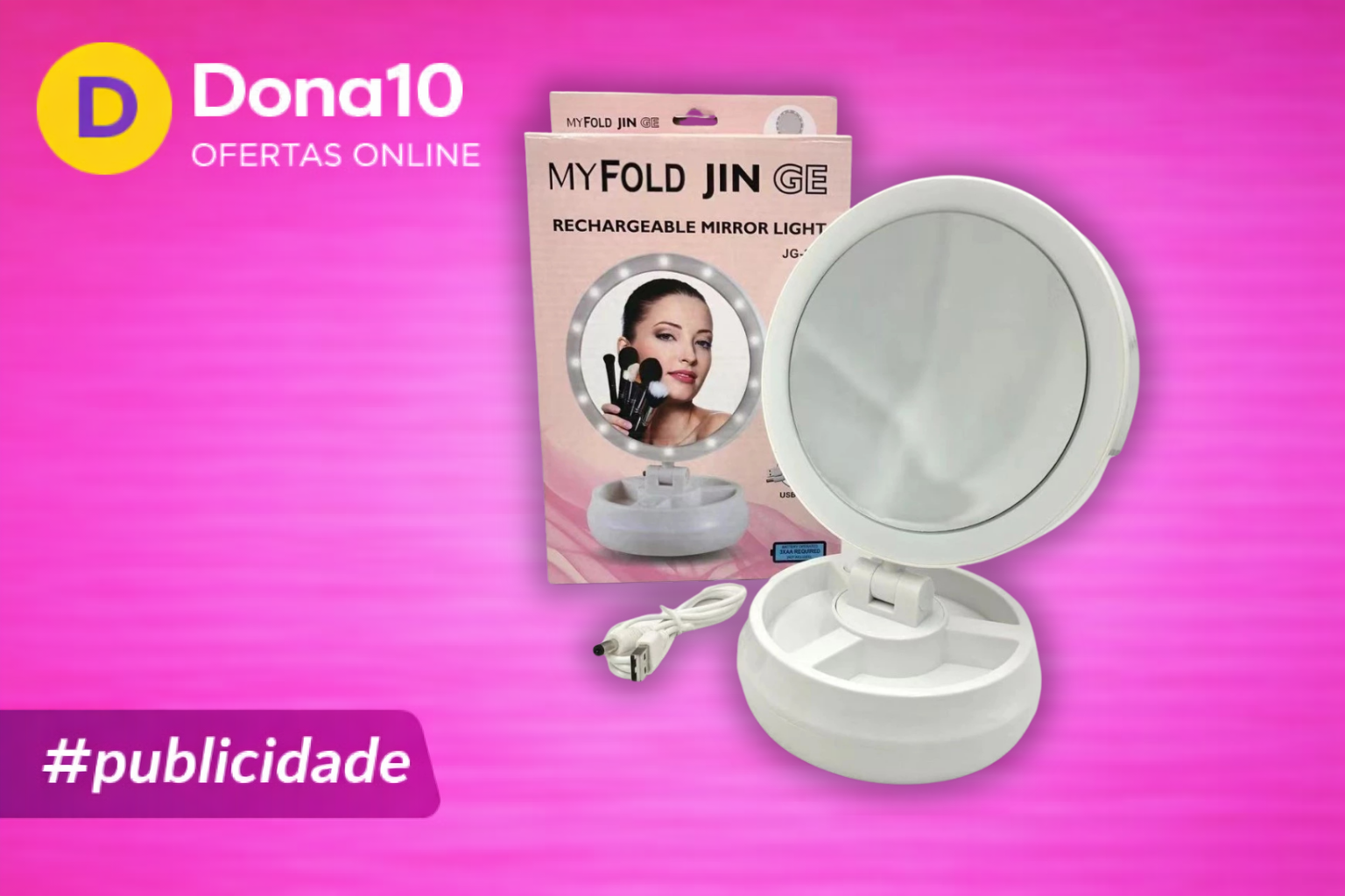 Espelho Maquiagem Aumento 10x Luz Led Dupla Face Camarim Beleza Giratório Portátil ref: HX-4 | Shopee Brasil