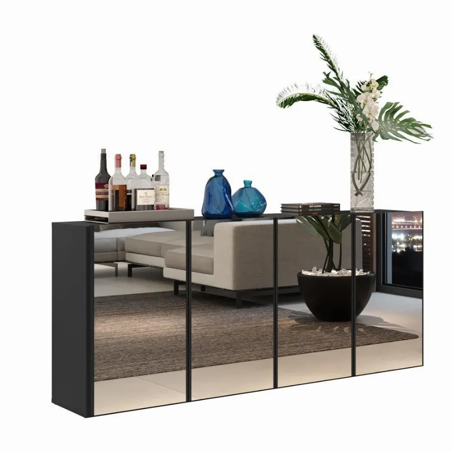 Aparador Buffet 4 Portas com Espelho Suspenso Vegas Multimóveis V3596 | Shopee Brasil