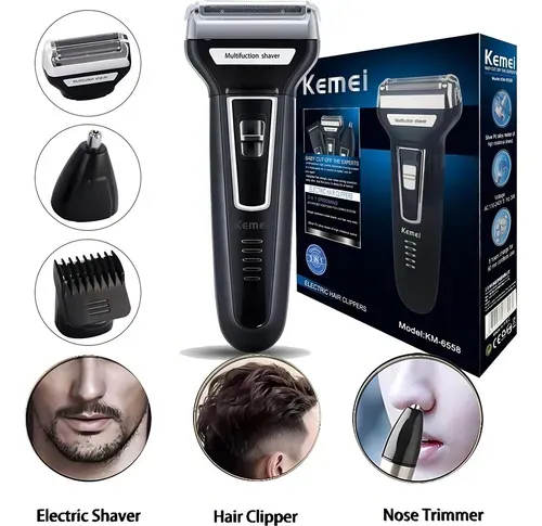 Barbeador E Cortador De Cabelo 3 Em 1 Kemei Km-6558