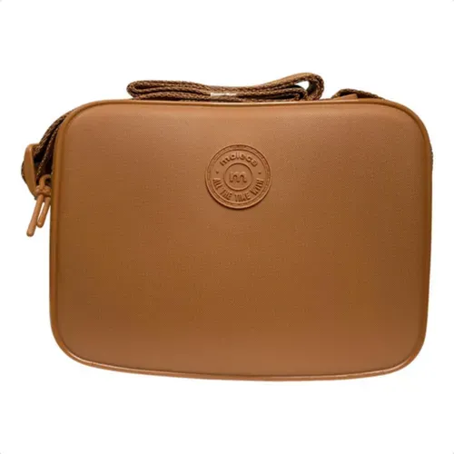 Bolsa Moleca Transversal Feminina Retangular Camel Alça Ajustável