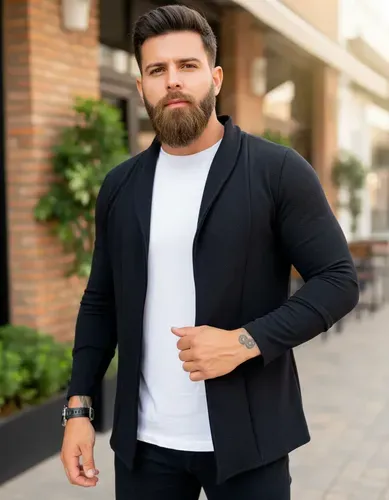 Cardigan Masculino Slim Fit Casual Manga Longa em Malha Crepe