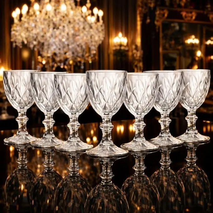 Conjunto 6 Taças de Vidro 340ml Diamond Cristal Ecológico Design Elegante Para Água Sucos Drinks Sobremesa Vidro Resistente Luxo Mesa Requinte Decoração Presente Taça Transparente Premium