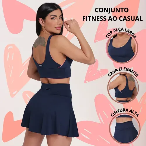 Conjunto Academia Feminino Short Saia Com Top Sustentação