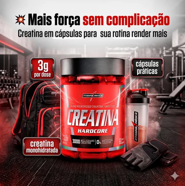 Creatina Reload Hardcore 60 Cápsulas IntegralMédica