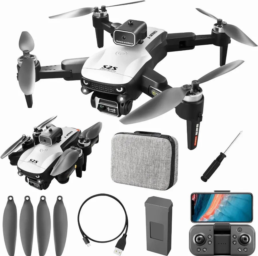 Drone com Câmera 4K, Drone Profissional FPV, Dobrável Mini Controle Remoto DroneQuadricóptero com Bolsa de Transporte, Bateria 3.7V 1800mAh, Brinquedos Educativos (S2S)