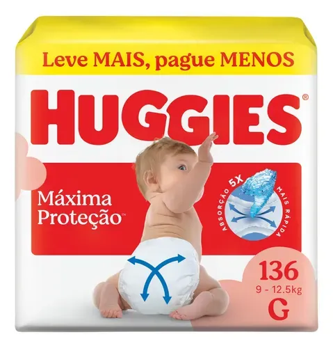 Fralda Huggies Máxima Proteção G 136 Unidades Descartável