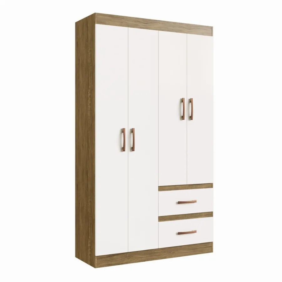Guarda-Roupa Dallas 4 Portas 2 Gavetas Off White e Nogueira