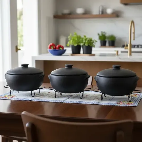 Jogo 3 Panela De Barro Capixaba 3,0 Litros Arroz + Suporte