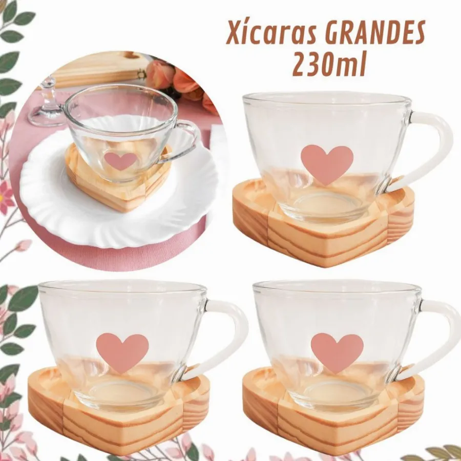 Jogo Xícaras Café Chá com Pires Madeira Coração Rosa Presente Criativo Mesa Posta Cantinho do Café | Shopee Brasil