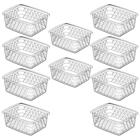 Kit 10 Cesto Caixa Organizador Multiuso Pequeno Transparente - Uninjet