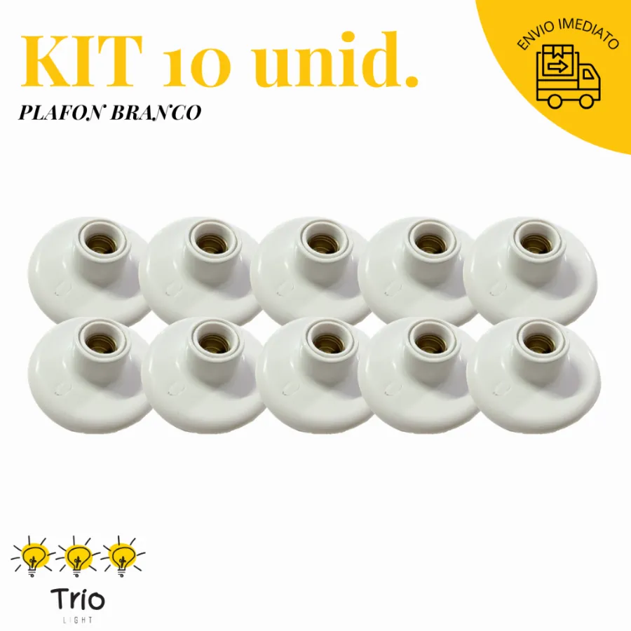 Kit 10 Plafon Soquete E27 Branco Bivolt Redondo