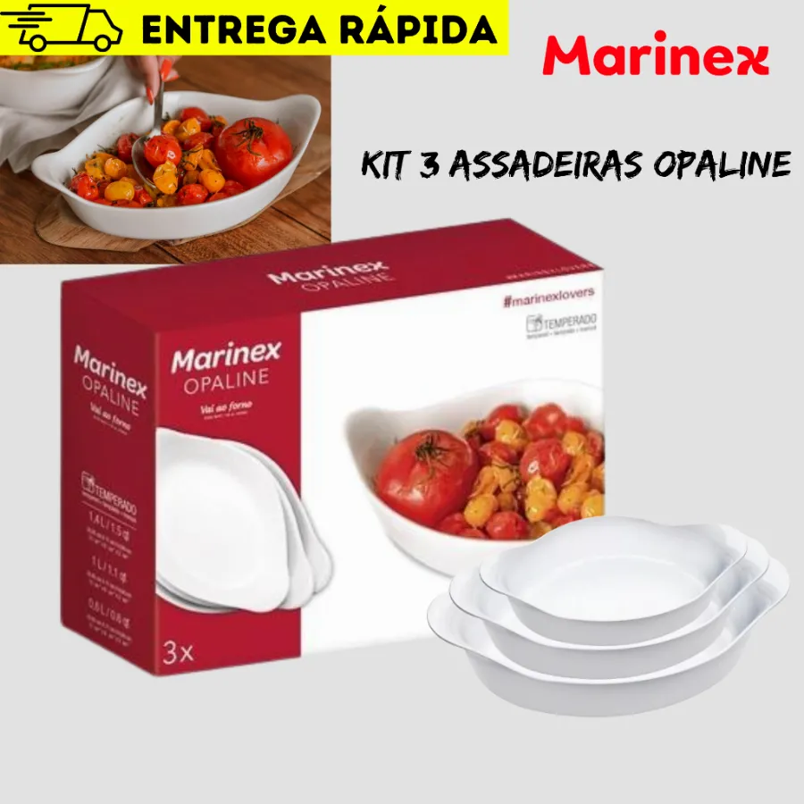 Kit 3 Assadeiras Marinex Opaline Nadir Vidro Resistente