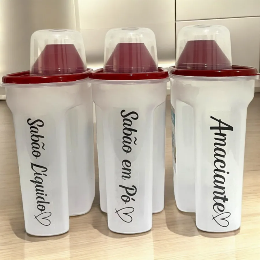 Kit 3 Porta Sabão Líquido 1700ml Com Tampa Medidora + Adesivo | Amaciante Sabão em Pó | Shopee Brasil