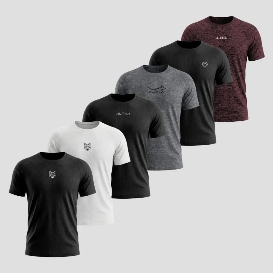 Kit 6 Camisetas Dry Alpha Masculinas para Academia Corrida e Treino