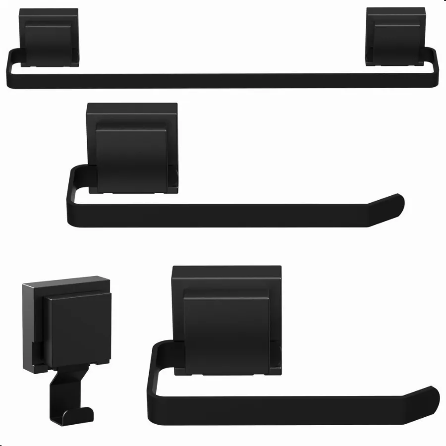 Kit Acessórios para Banheiro Preto com Ventosa 4 Peças – Porta Toalha, Papel Higiênico e Gancho 013 | Shopee Brasil
