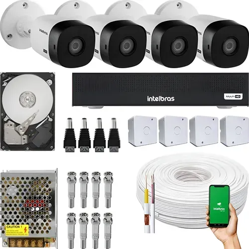 Kit CFTV Intelbras 4 Câmeras HD com DVR 4 Canais e HD 250GB