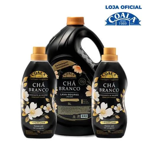 Kit Coala Laundry 1 Lava Roupas 5L + 2 Amaciantes de 1L cada - Chá Branco | Shopee Brasil