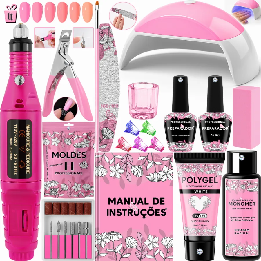 Kit Polygel Cabine Mini G 48W LED UV Unhas Poligel Lixadeira Elétrica Caneta 20.000RPM Manicure Profissional Completo | Shopee Brasil