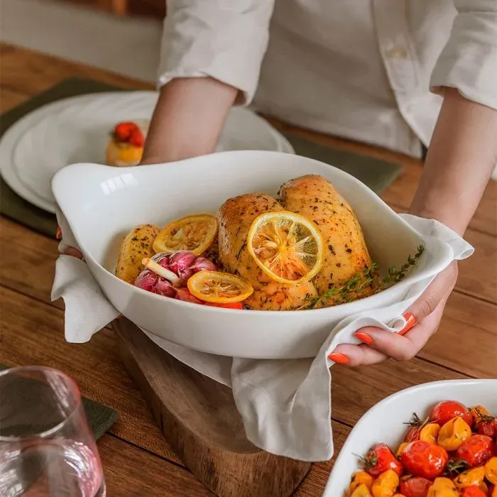 Marinex conjunto de assadeiras oval opaline 3 peças branco