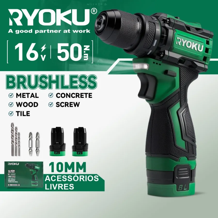 Parafusadeira Furadeira Brushless Sem Fio 16v 2 Bateria 10mm | Shopee Brasil