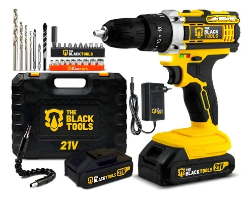Parafusadeira Furadeira De Impacto The Black Tools Profissional TB-21PX 2 Baterias Com Maleta 60Hz Amarelo