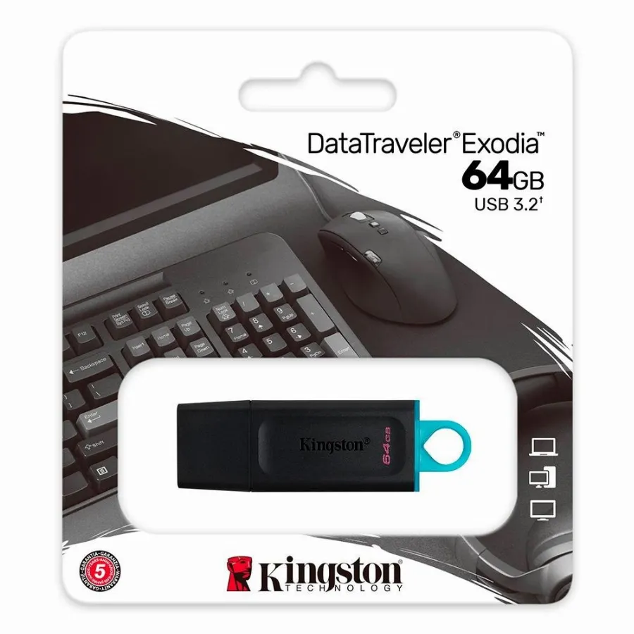 Pen Drive 64GB Kingston DataTraveler Exodia, USB 3.2, Preto e Azul - DTX/64GB
