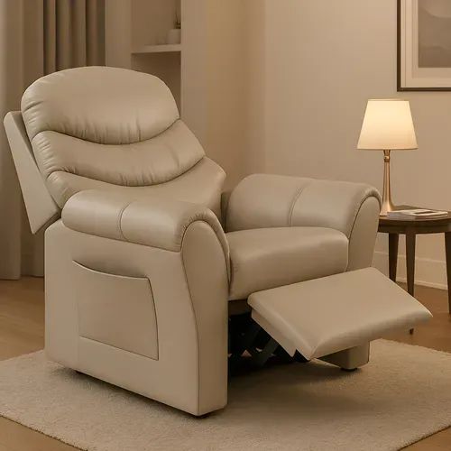 Poltrona Cadeira Do Papai Com Encosto Macio Reclinável E Retrátil Revestido Em Corino Para Sala De Descanso E Amamentação Cor Bege