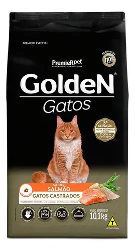 Ração Golden Gatos Adultos Castrados Sabor Salmão 10kg