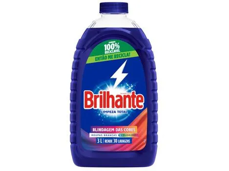 Sabão Líquido Brilhante Limpeza Total 3L para Roupas Brancas e Coloridas