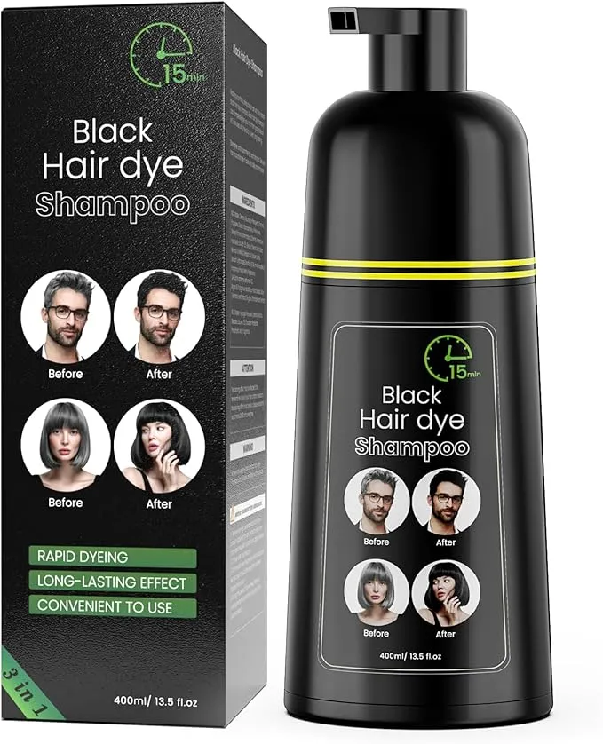 Shampoo Tintura 3 em 1 Preto 400ml Cobertura de Fios Brancos
