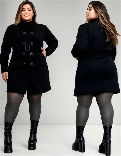Sobretudo Plus Size Feminino Casaco de Frio Grosso com Cinto
