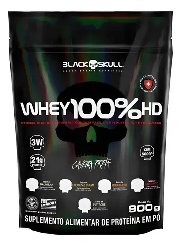 Suplemento em pó Black Skull Whey Protein Massa Muscular Proteína de Whey 100% HD sabor baunilha x 900g