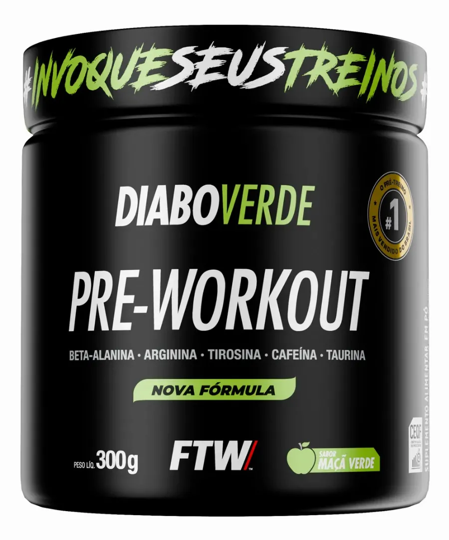 Suplemento Em Pó Pre Treino Pre Workout 300g Sabor Maça Verde FTW - DIABO VERDE