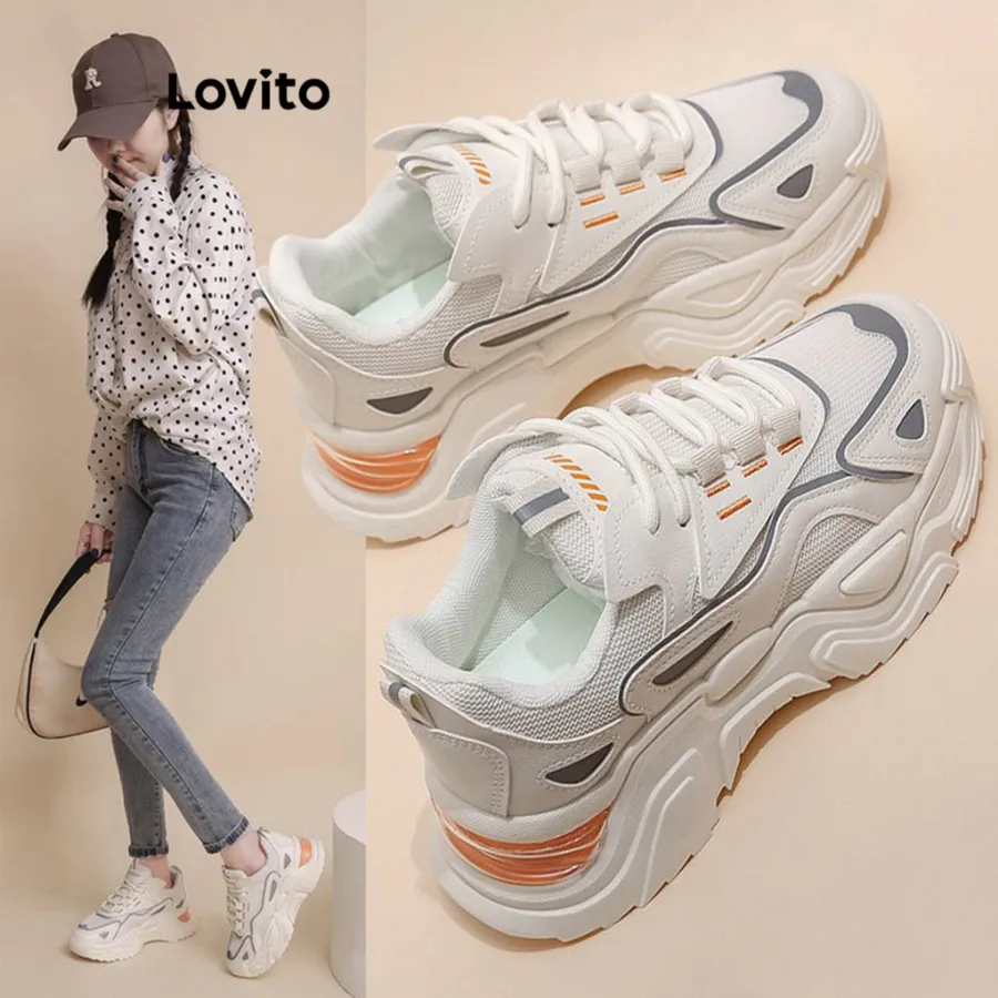 Tênis Feminino Lovito Casual Sola Grossa Plataforma Respirável