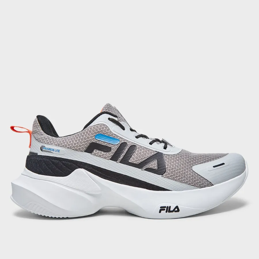 Tênis Fila Progress Lite Masculino Prata Azul Caminhada e Treino